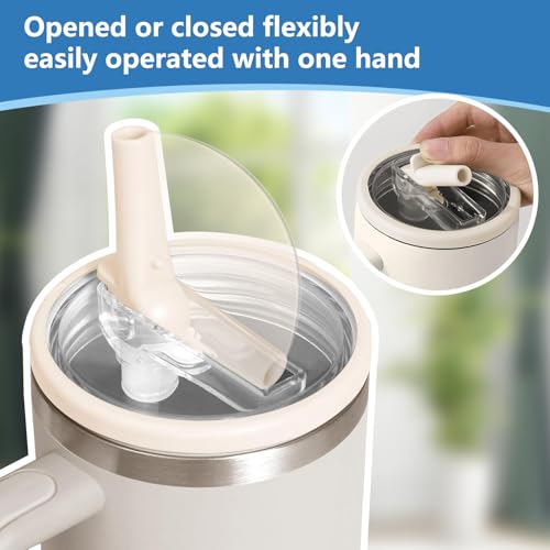 Stanley 2 Pack 30 oz Tumbler Flip Straw Lid, Leak Proof Replacement, Spill Proof Reusable Lid (Cream, 30 oz)
