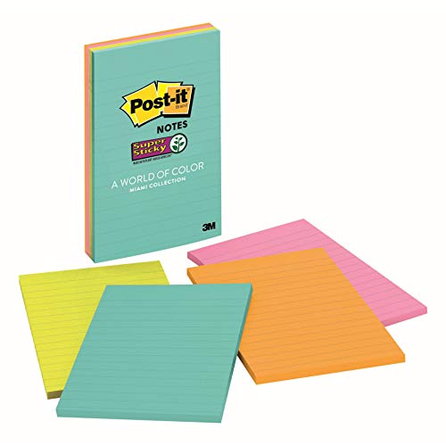 Image of 3M Post-it Super Sticky Lined Notes 4 Pads x 45 Sheets | 4 inch x 6 inch & Post-it Super Sticky Notes, 2X Sticking Power, 4 Pads /Pack, 45 Sheets /Pad