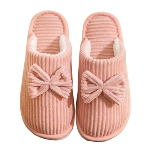 Cute Bow Slippers for Women Men Warm Memory Foam Comfy House Slippers Plush Faux Fur Fluffy Flats Slipper Soft Cushion Non-Slip Fluffy Slides Shoes Comfy Plush Slip-On House Slipper