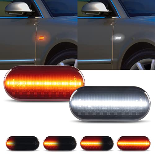 OZ-LAMPE LED Side Indicator for Fiesta C-Max Focus Fusion Galaxy Bora Golf Jetta Passat Polo Sharan Vento Ibiza Leon, White/Amber Running Lights Dynamic Side Repeater