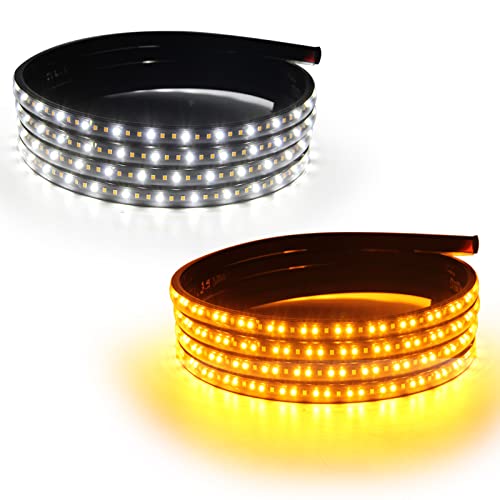 2Pcs Led Running Board Lights 10 Feet Led Side Maker Light With 360 Leds Sequential Amber Turn Signal Lights ＆ White Courtesy Light 12V-14V Emergency Led Lighting Strips Extended Crew Cab Rv Trailer #TOP11