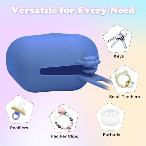 Image of Pacifier Holder Case, Large Capacity Portable Pacifier Storage Case, 100% Food Grade Silicone Pacifier Holder,BPA Free(Blue)