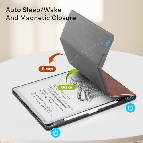 Image of CoBak Case for 11 inch Kindle Scribe 3rd Generation 2025, Kindle Scribe Colorsoft with Two Viewing Angles - All New PU Leather Cover with Auto Sleep Wake, Pen Holder. Vintage Brown