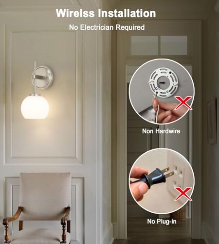 Image of Brushed Nickel Battery Operated Wall Sconce Set of 2, Wireless Rechargeable Sconces Wall Lighting with Remote Control, LED Wall Lights with Opal White Glass Shade, 12 Colors RGB & 3 CCT Bulb