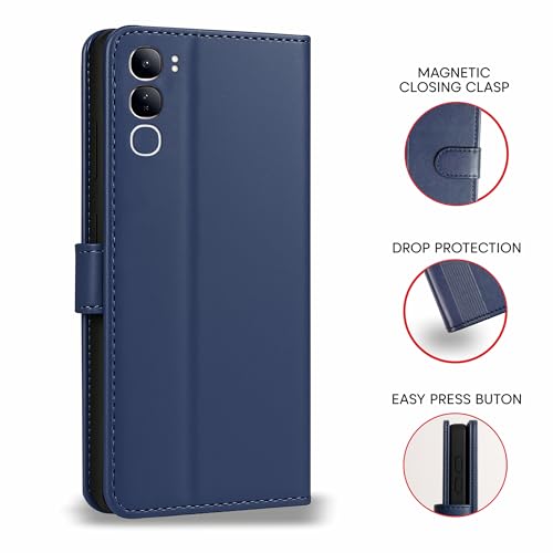 Image of AIBEX Shock Proof Flip Compatible for Vivo Y300 5G Flip Cover Leather Finish | Inside TPU with Card Pockets | Wallet Stand | Complete Protection Flip Case - Blue