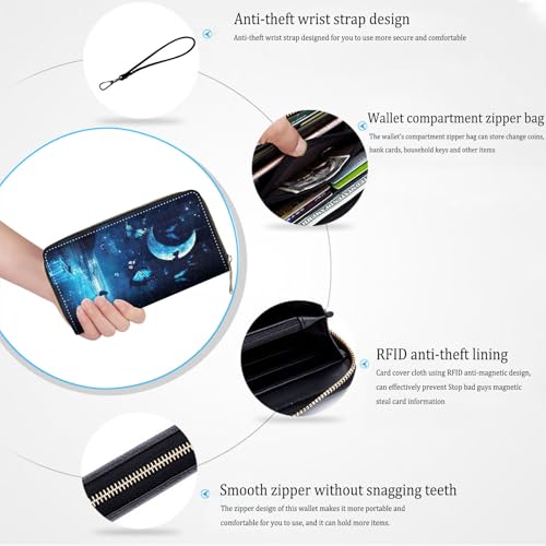 Bxgolkgd Womens Wallet, RFID Blocking Leather Wallet,Large Capacity Wallet Credit Card Holder PU Leather Ladies Clutch with Zipper Coin Pocket - Moon Blue Butterfly4