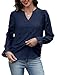 Blouses for Women Dressy Casual Long Sleeve Tops Trendy Lining Lace Embroidered Shirts Elegant Fall Fashion Clothing Work Outfits NavyBlue M