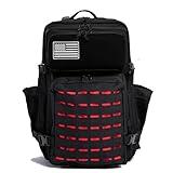 Thuram Mochila militar tática de 50 L, impermeável, resistente para caminhadas, acampamento, pesca, academia, mochila com suporte para garrafa, Vermelho e preto, 50L, Mochila tática para caminhada ao