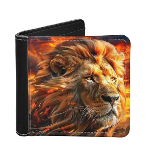 Cool Lion Wallet for Men Leather Slim Bifold Coin Purse Business Card Holder Boys Gifts Money Bag