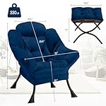 Congermom Lazy Chair with Folding Ottoman Modern Large Accent Chair,Contemporary Lounge Leisure Sofa Chair with Armrests Upholstered Sofa Armchair Reading Chair for Bedroom,Dorm & Office(Navy-f) - Image 3