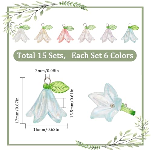 SUNNYCLUE 90Pcs Acrylic Lily Charms, Bulk Flower Leaf Transparent Plastic Floral Leaves - Image 2