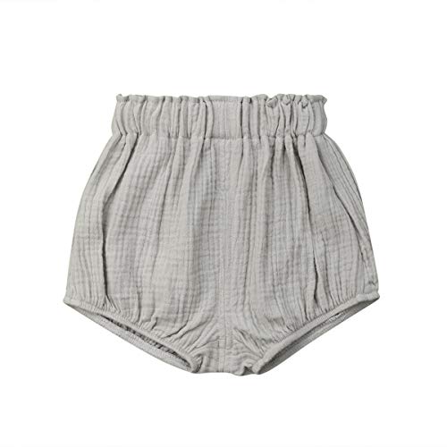 Newborn Baby Boy Girl Shorts Cotton Linen Diaper Cover Toddler Kids PPShorts Solid Bloomers (Grey, 3-6 Months)