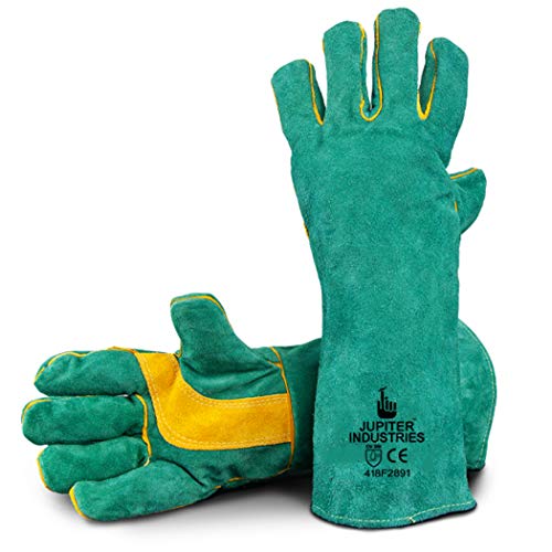 Image of Animal Handling Leather Gloves Kevlar Gauntlet for Saftey Against Cats, Dogs, Reptile, Birds, Snakes (18 inches - (Pack of 1 Pair), Green-Yellow)