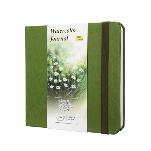 Watercolor Sketchbook Journal 5.5 Square 300 GSM Fine Grain Cold Press Paper 48 Pages 140lb Heavyweight Cotton Pad for Mixed Media Gouache & Travel Sketching