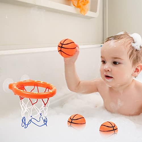 Vicloon Baby Bath Toys, Mini Bath Basketball Hoop for Baby, Bath Toy Fun Basketball Hoop & Ball Set 5 Inflatable Soft Balls Included, Bath Toys Basketball Hoop with Strong Suction Cup and Inflator