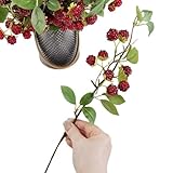 Elegante planta artificial de frambuesa roja, hojas verdes, accesorios para fotos, rama de frambuesa artificial, decoración de bonsái de plástico para bricolaje (1 unidad, rojo oscuro, 38 cm)
