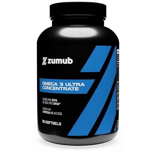 Zumub Omega 3 Ultra Concentrado en Aceite de Pescado 2000 mg + EPA 1000 mg + DHA 500 mg, Suplemento para el Corazón y Bienestar General (30)