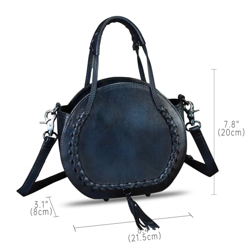 Image of Genuine Leather Handbag for Women Crossbody Bag Small Purses Round Satchel Handmade Shoulder Bag Circle Pouch