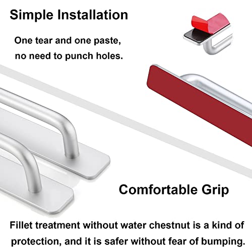Seept 2Pcs Self-Stick Instant Cabinet Handle 5.8Inch Silver Drawer Pull With 2Pcs Adhesive For Window,Closet Aluminum Alloy Cabinet Handles #TOP3