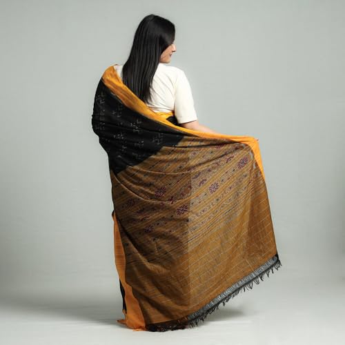 Image of Ikat Women's Pure Cotton Saree Traditional Craftsmanship Double Ikat Weaving Floral Handmade Ethnic Saree without Blouse Piece