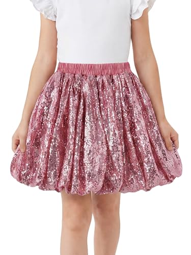 Jupe à paillettes filles plissée rose brillante taille élastique de 7 à 9 ans