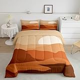 Erosebridal Mid Century Comforter Set Queen Modern Bedding Set Abstract Minimalist Sunset Mountain Art Quilt Set Boho Terracotta Nature Landscape Down Comforter with 2 Pillow Shams Home Room Decor