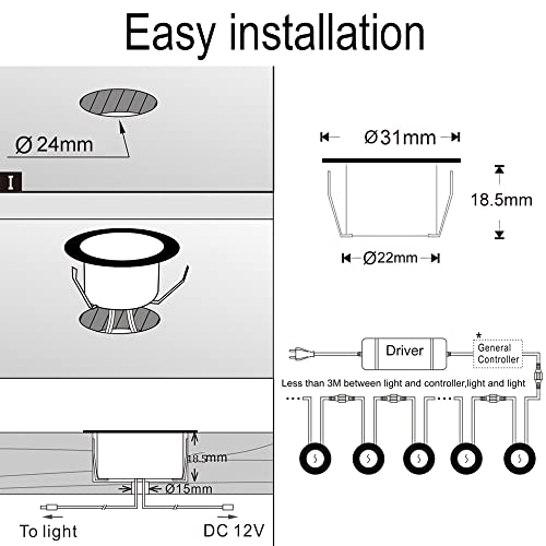 Sumaote Led Deck Light Kit, 30Pcs Φ1.22 Wifi Smartphone Control Low Voltage Recessed Rgbw Deck Lighting Waterproof Outdoor Stair Patio Path Soffit Decoration For Alexa,Google Home,Black #TOP2