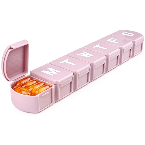 Image of MOLN HYMY Extra Large Weekly Pill Organizer 7 Day, XL 1 Week Pill Dispenser Case, Daily Medicine Organizer to Hold Vitamin Filsh Oil and Supplements (Pink)