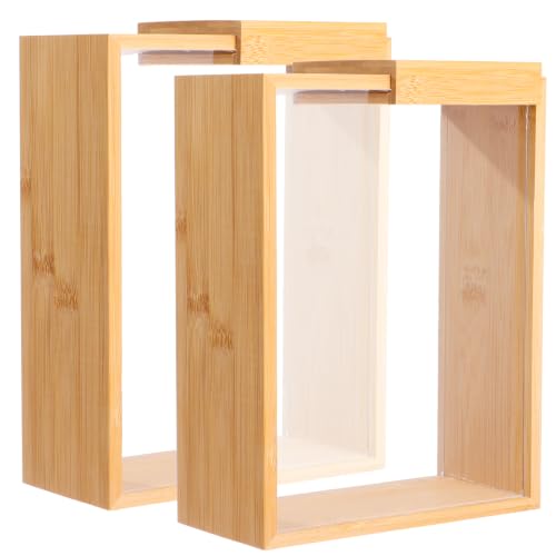 Image of 2 Pcs Wooden Cereal Storage Boxes, 8.7 x 6.8 x 3.1 in Dry Food Dispenser with Slide Lid, Visible Window, Wood Food Storage Container for Kitchen, Pantry Organization