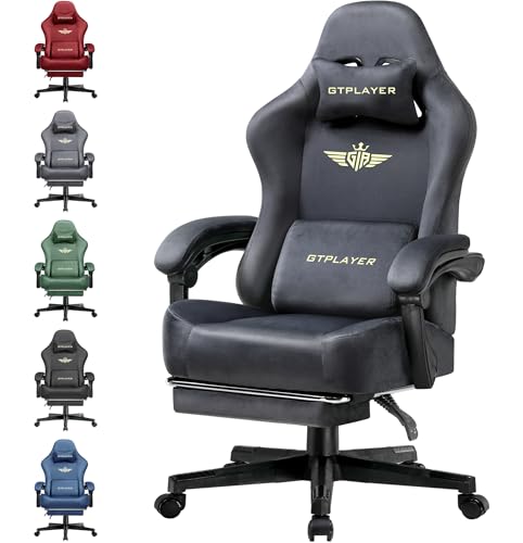 GTPLAYER Gaming Stuhl, Atmungsaktiver Bürostuhl, bürostuhl ergonomisch, Hochwertiger - Stoff, Ergonomischer PC Stuhl, 160° Verstellbare Rückenlehne und ausziehbare Fußstütze,Hellgrau