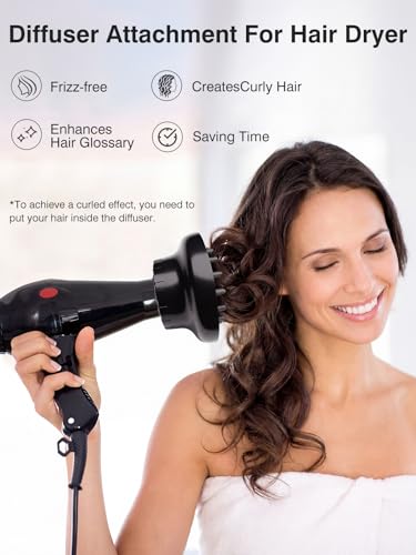 Diffusor Aufsatz Föhn, Diffuser Föhn, Universal Haar Diffusor Anpassungsfähig für Trockner mit Düse D = 3.8-6.3 cm für lockiges oder welliges Haar Styling Maximales Volumen ohne Frizz, Schwarz