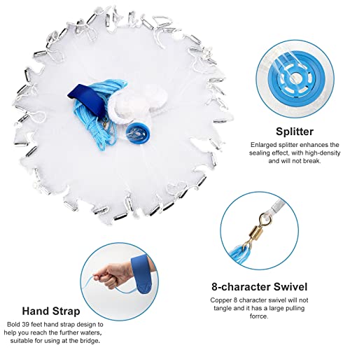 Reemoo Cast Net, 3/8 Inch Mesh Size Throw Cast Net 6Ft Radius With Real Metal Sinker, Saltwater Freshwater Casting Net For Bait Trap Fish, Premium Monofilament Nylon Net #TOP6