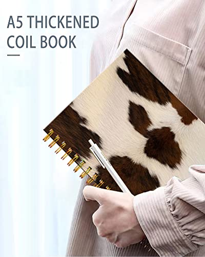 Iampanda Spiral Journal Notebook,Strong Twin-Wire Binding With Premium Paper For Girl Women,Cowhide Farm Animal Skin Leopard Brown Cow 60 Sheets A5 College Ruled Notebook/Journal,Perfect For School Office Home Gifts,Vintage Cowhide #TOP5