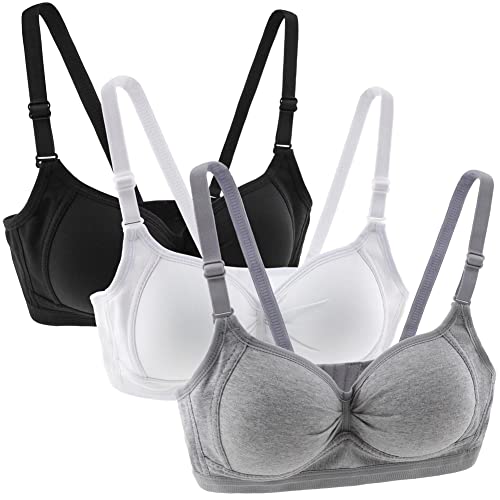 Anntry Teenage Girls Cotton Bras Breathable Underwear Wire Free Sports Bra with Adjustable Straps Training Bralette for Women Girls Pack of 3 (as8, Numeric, Numeric_34, 大女孩, Color-1, 34)