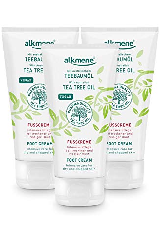 alkmene crema de pies con aceite de árbol de té australiano - cuidado intensivo para pies secos y agrietados - crema vegana sin siliconas ni parabenos - crema de pies 3x 100 ml