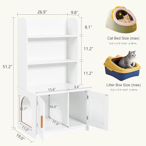 DMIDYLL Caixa de areia para gatos alta com prateleiras de armazenamento de 2 camadas, móveis grandes