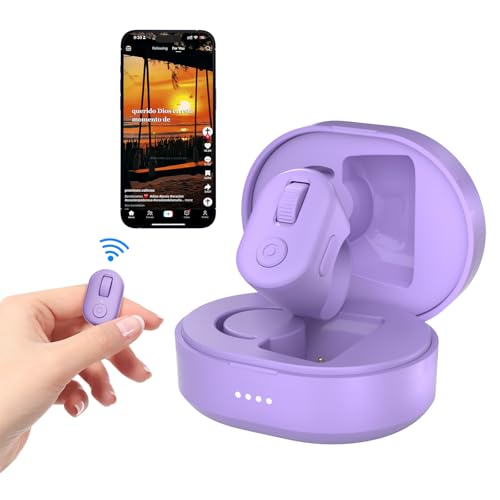 Anillo de desplazamiento con punta de dedo Tik Tok, volteador de página para iPhone iPad, control remoto Bluetooth con carcasa de carga Compatible con iOS, teléfonos Android, tabletas - Lila