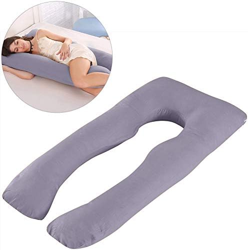 MINGPINHUIUS Pregnancy Body Pillow with Cotton Pillowcase, 130cm/51 Maternity Pillows for Pregnant Women Sleeping 4.85lbs/2.2KG Fuller Inner Cotton U Shaped Cover Detachable Washable (Deep Grey)