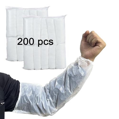 FIPASEN Mangas Desechables para Brazos, 200 Piezas Cubierta Protectora de Manga de Brazo Desechable para Pintar Reparar Limpiar Tatuar - Manguitos Desechables Fundas con Muñeca Elástica (Blanco)
