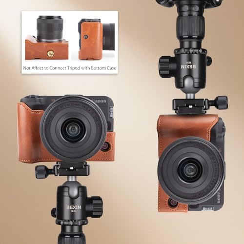 Funda para cámara Canon EOS R50 V de cuero PU marrón miniatura 4