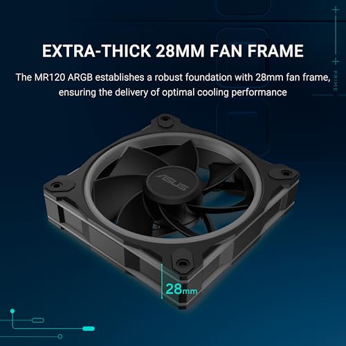 Image of ASUS Prime MR120 ARGB Reverse Fan Black Triple Pack, 28mm Extra-Thick Frame, Quiet, high-Performance Cooling with PWM Control, 20 ARGB LEDs with Dual-Sided Frame Lighting, Aura Sync Compatibility
