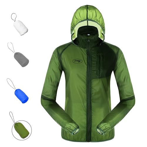Dooy Sun Protection Jacket Ultra Light Thin Breathable Packable Outdoor Cycling Jacket Hoodie Skin Clothing for Men & Women(Green,XL)