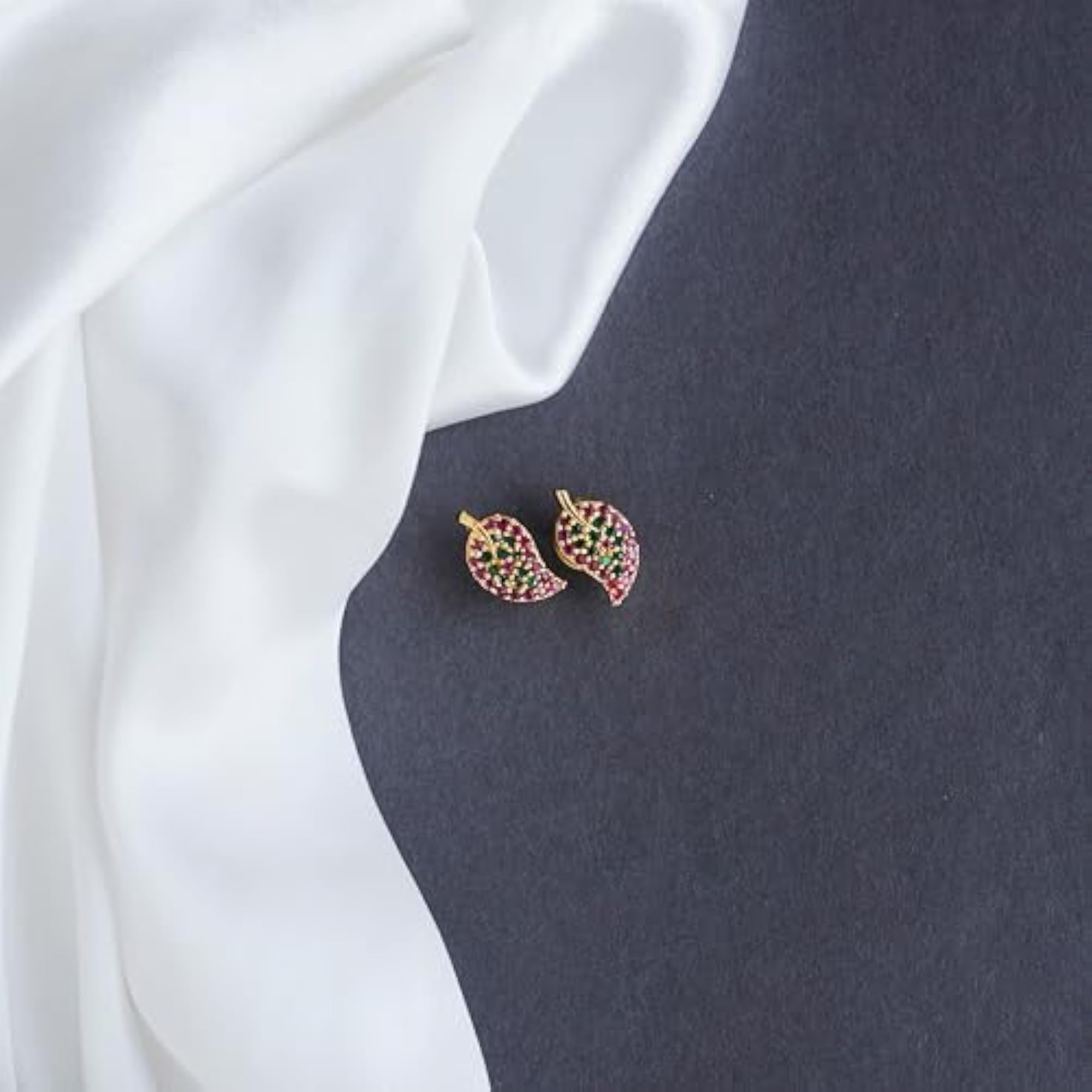 Women's Red Green Feafy Studs, Vibrant Design