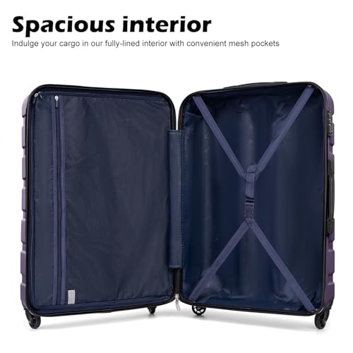 Image of Coolife 3 Piece Luggage Set Hardshell Suitcases with TSA Lock,Purple | 360 Spinner Wheels;YKK Zippers;Space-Saving Nested Design;Ergonomic Telescoping Handle