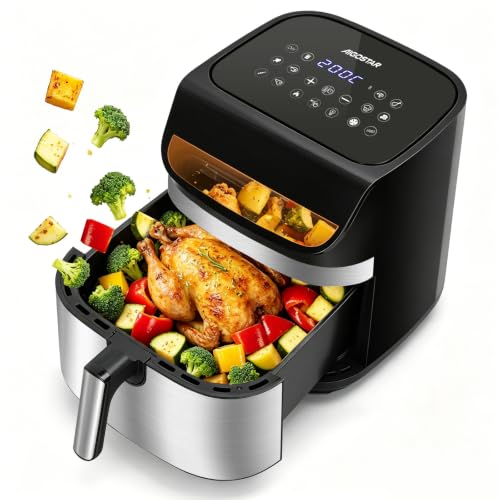 Aigostar Air Fryer XXL 8,8L Airfryer 2200W, Double Résistance, Économie d'Énergie 55%, Friteuse sans Huile 13 Programmes, Intérieur Inox, Écran Tactile Digital & Fenêtre, Communauté Recettes, Noir