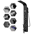 BWE Shower Panel Tower with Rainfall Waterfall Shower Head 304 Stainless Steel Multi Function Shower System with Digital Display Design Matte Black Massage Body Jets and Handheld Shower