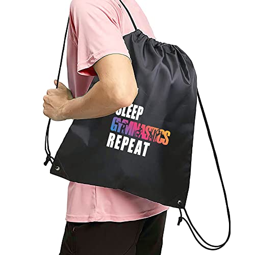 Haizct Eat Sleep Gymnastics Repeat Drawstring Backpack, Gymnasts Gift, Unisex Drawstring Backpack Bag for Gym Shopping Sport Yoga Dance Rehearsa2