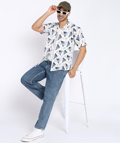 Image of MiraMichi Men's Corduroy Printed Half Sleeve Casual Shirt - Regular Fit Hip Length