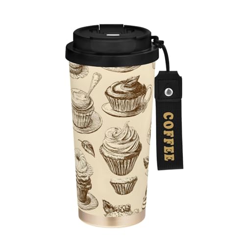 FLildon Vintage Cupcakes Travel Coffee Mug 17oz Insulated Tumbler with