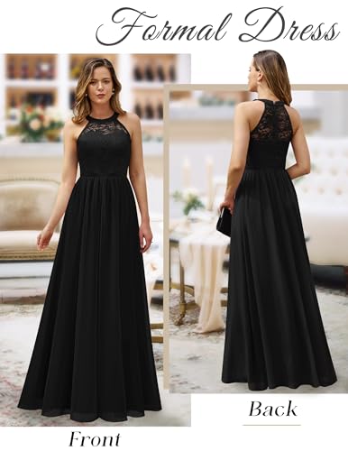 Wedtrend Women's Formal Dress, Halter Long Prom Dress Floral Lace Bridesmaid Dresses2